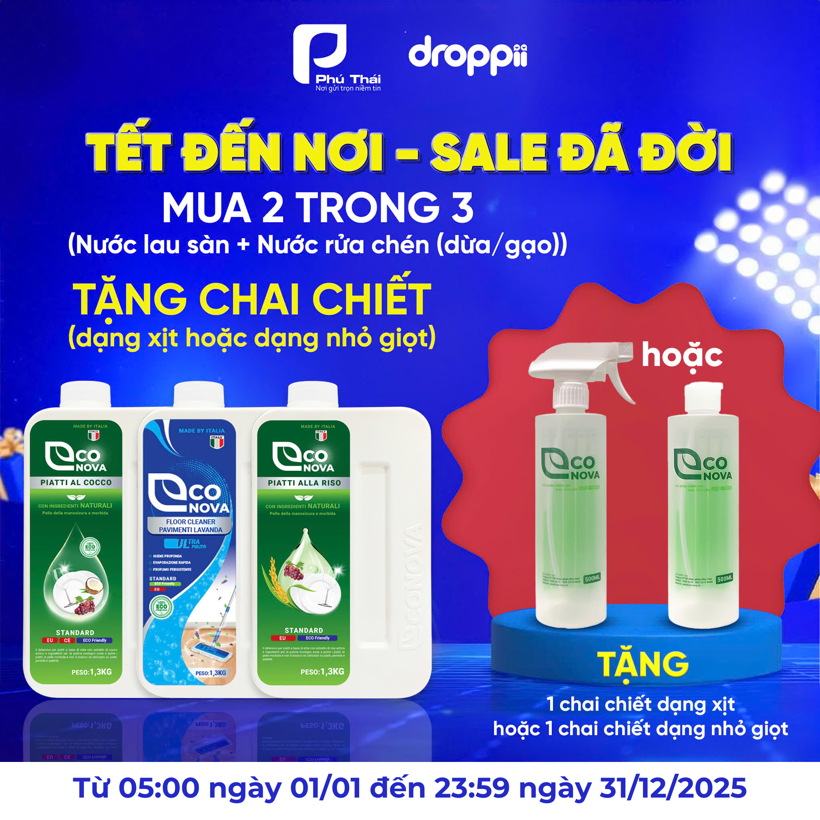 Nước rửa chén gạo an toàn để rửa củ quả, dụng cụ của trẻ nhỏ Econova - Piatti Alla Riso 1.3kg (Italy)